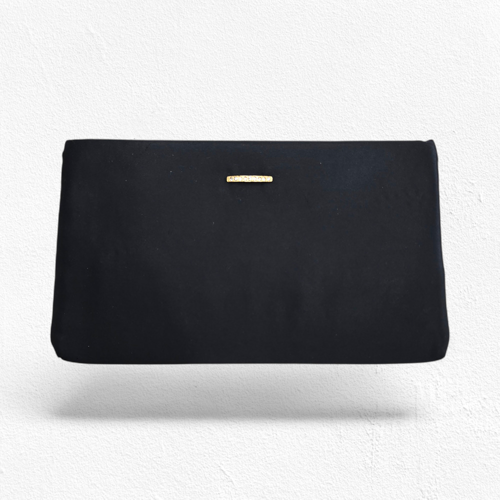 Vintage Matte Black Satin Kiss Lock Clutch Rhinestone Bar USA Evening Formal Bag